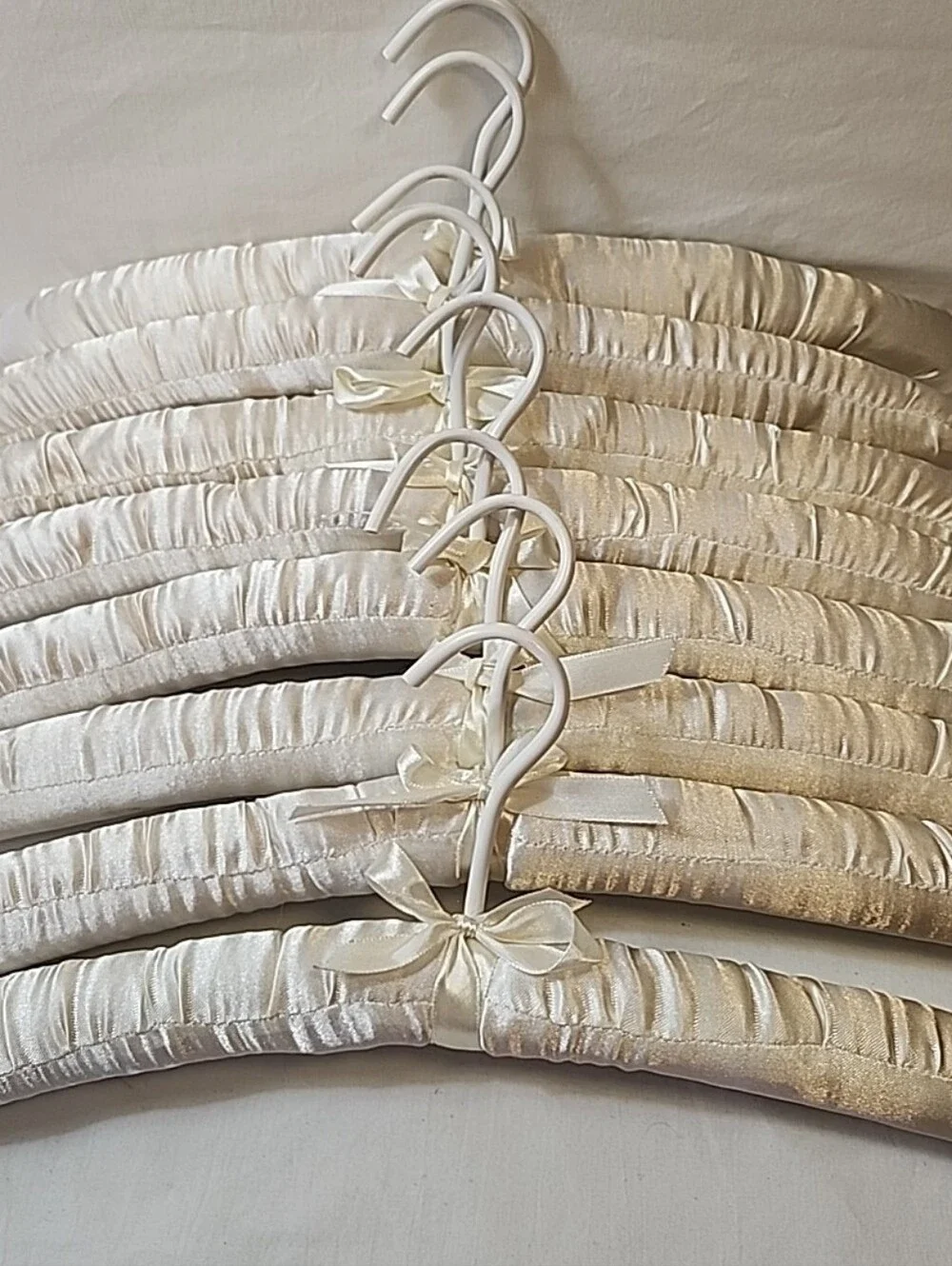 Lot of 8 Vintage Ivory Satin Padded Hangers 15.5